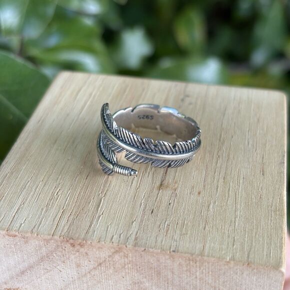 Ring Feather Wrap 925 Sterling Silver Adjustable - Picture 4 of 7